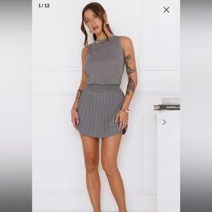 Gray Pleated Mini Skirt @ Tank Set